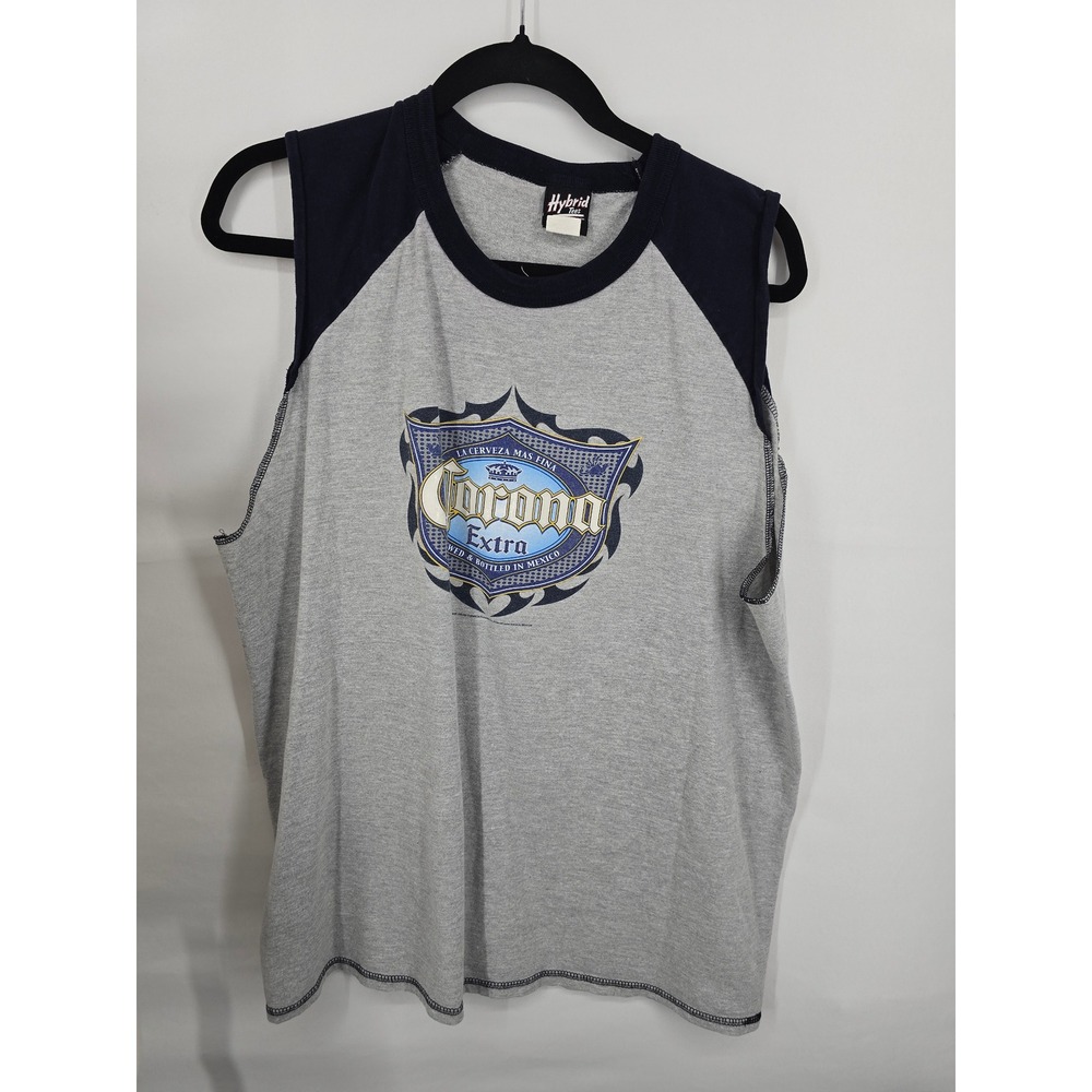 Hybrid Tees Corona Extra Tank Top Mens XL Gray Navy Raglan Graphic Beer Shirt